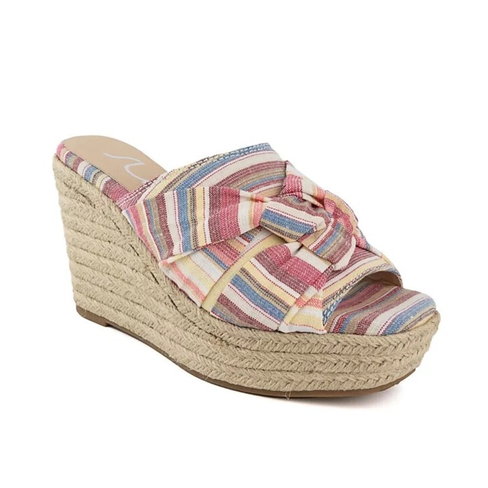 Sugar Harlem Multicolor Stripe Cotton 4" Wedge Heel Womens Sandal New Size 8.5